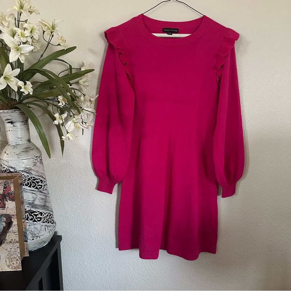 Fuchsia Long Sleeve Dress with Ruffle Detail knit